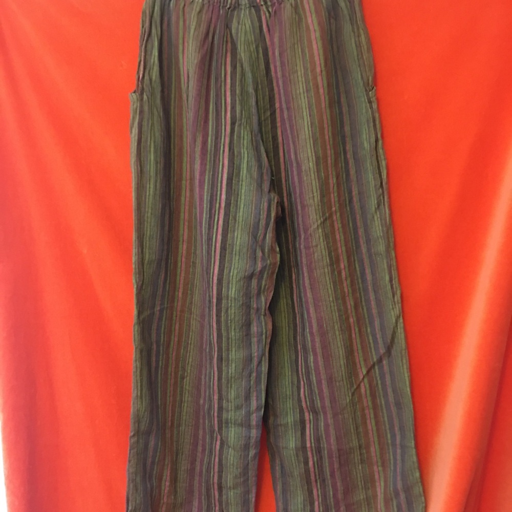 Flax cropped linen pants multi color stripe small - Picture 4 of 6